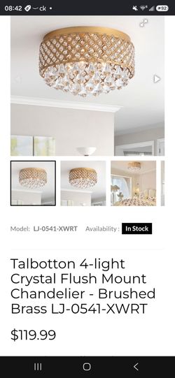 Crystal Flush Mount Chandelier - Brushed Brass