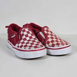 Vans Slip-On V Checkered Checkerboard Toddler Size 4 Baby Shoes Red/White