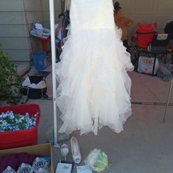 Wedding Dress Size 6 With Shoes, Bouquet And Tiara