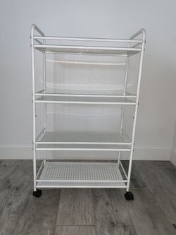 Shelf Wide Metal Storage Cart White
