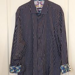 Robert Graham Men's Long Sleeve Shirt--4XL Navy Blue Stripe