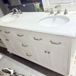 60”x22.5” White Double Sink Vanity With Kohler Faucets