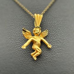 Jewelry 14k solid yellow gold religious mystic angel Pendant charm
