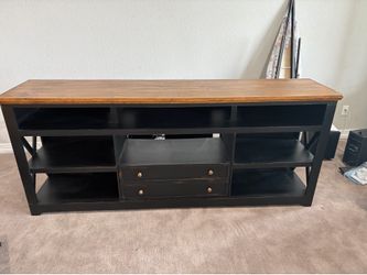 TV Console Stand Black with Wood Top