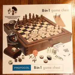 8-1 Game Chest (Chess, Checkers, Backgammon, Jacks Etc. Box Opened But Contents New