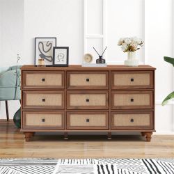 9 Drawer Dresser for Bedroom, Mid Century Modern Wide Wood Rustic Chest of Drawers Wooden Storage Organizer