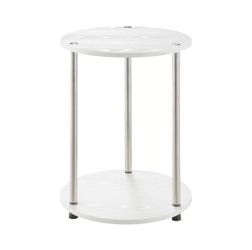 NEW in box/sealed white and chrome Designs2Go No Tools 2 Tier Round End Table side table end table 2 tier table