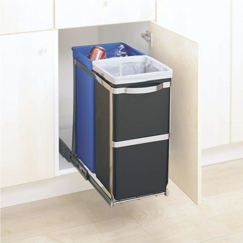 NEW simplehuman 35 Liter / 9.3 Gallon Dual Compartment Under Counter Kitchen Cabinet Pull-Out Recycling Bin and Trash Can