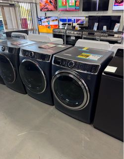 GE Profile 5.3Cu Washer+7.4Cu Gas Dryer Set -Sapphire Blue