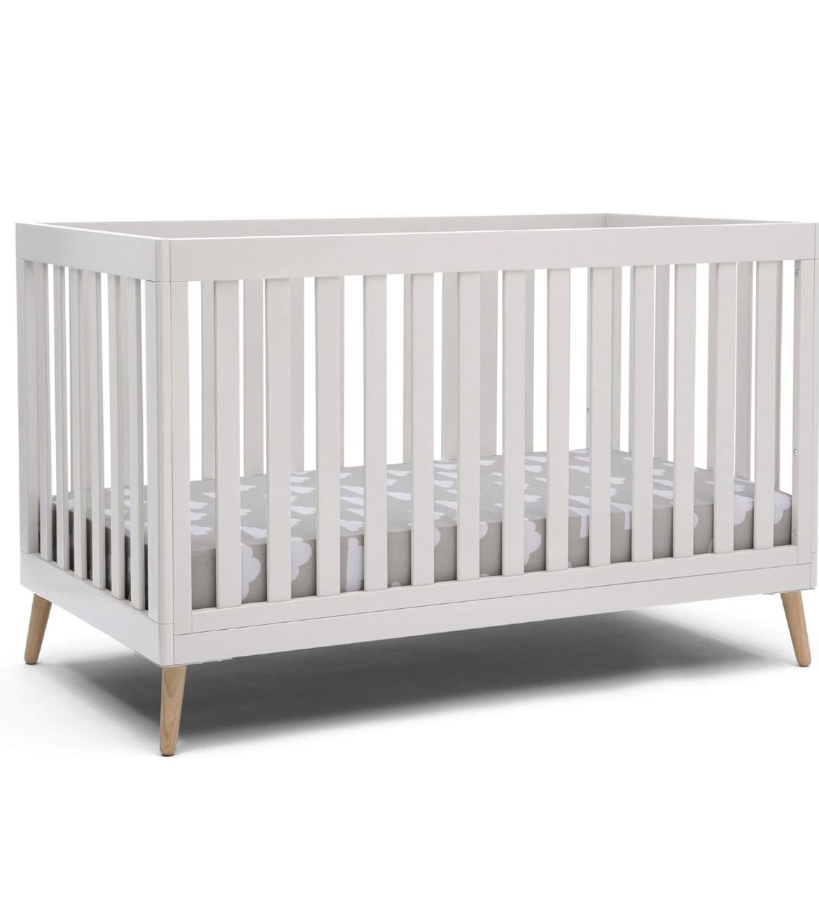 Delta Children Essex 4-in-1 Convertible Baby Crib, Bianca White with Natural Legs - BRAND NEW