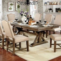Brand New Rustic Light Oak, Beige 9pc Dining Table Set 