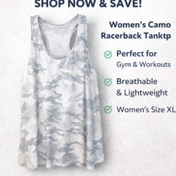 Women’s XL Athletic Works Camo Tank Top Gray White Racerback Activewear Shirt