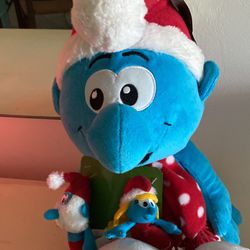 Smurf Christmas Plushy With Two Finger Puppets