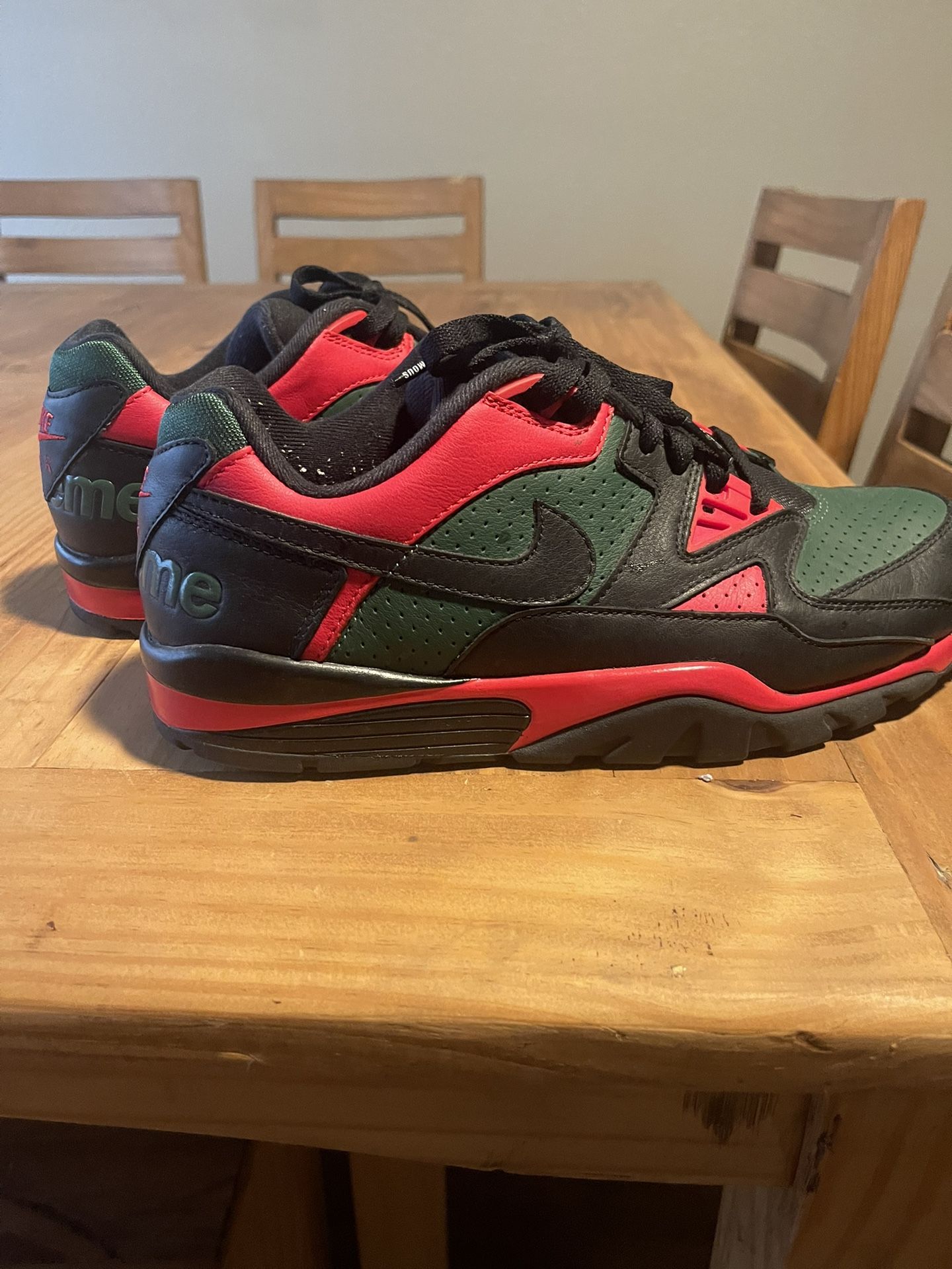 Nike Air x Supreme Green And Red Shoes 11 1/2 for Sale in