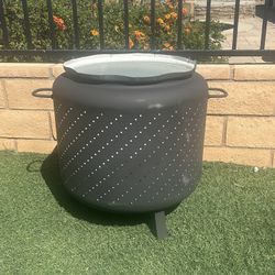 Fire Pit Made From Washing Machine Tub With Legs And Handles Painted With High Temp BBQ Heat Paint