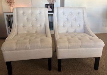 Beige Tufted Accent Chairs Set of 2