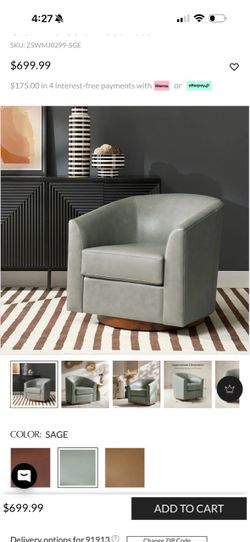 Sage Green Leather Swivel Accent Chairs (2)