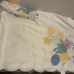 Country Farmjoise Large White Easter egg and flowers Table Cloth -Home Decor