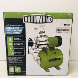 Drummond Shallow Well Pump And Tank 1HP Stainless Steel Automatic Operation w/ Pressure Switch
