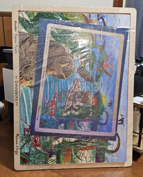 Melissa & Doug- Wooden Jigsaw Tray Puzzles Dinosaurs 45 Wood Pieces Ages 3+