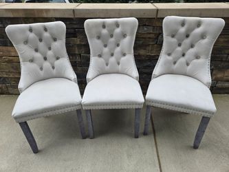 Beige Velvet Dining Chairs Set of 3 Contemporary Vanity Chairs