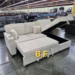 ♻️ Sofa Bed, Beige Color, Corduroy Fabric, New In The Box.