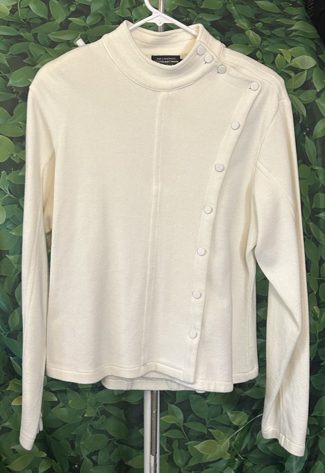 Vintage The J. Peterman Company Womens Asymmetrical Sweater Size Large White Button Up Long Sleeve