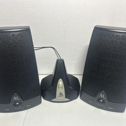 2 ACOUSTIC RESEARCH WIRELESS SPEAKERS AW 871 WITH TRANSMITTER AND POWER ADAPTERS