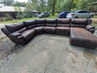 L-shaped Brown leather couch