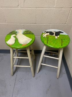 Farm Ducks Cow Painted Outdoor or Indoor Stools