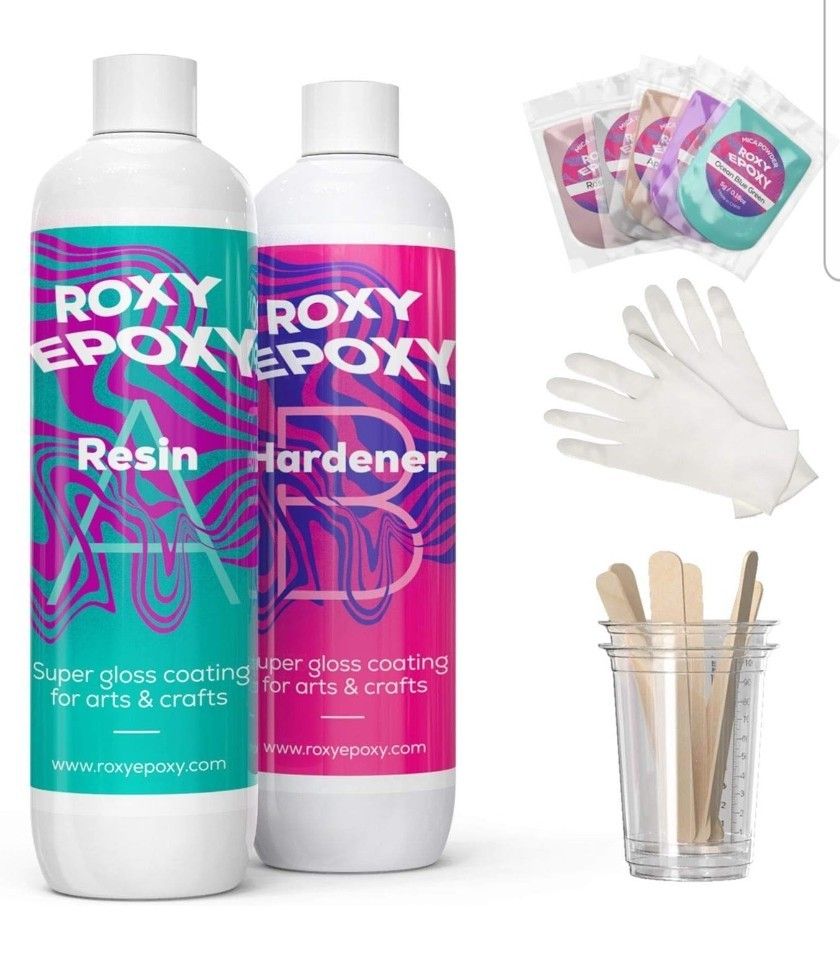Clear Epoxy Resin Kit with Hardener 16 Oz - Transparent Art and Craft Two Part Casting - Includes 24 Mica Powder Dye Packs, Measuring Cup