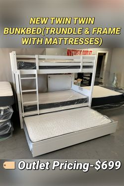 NEW TWIN TWIN BUNKBED(TRUNDLE & FRAME WITH MATTRESSES)