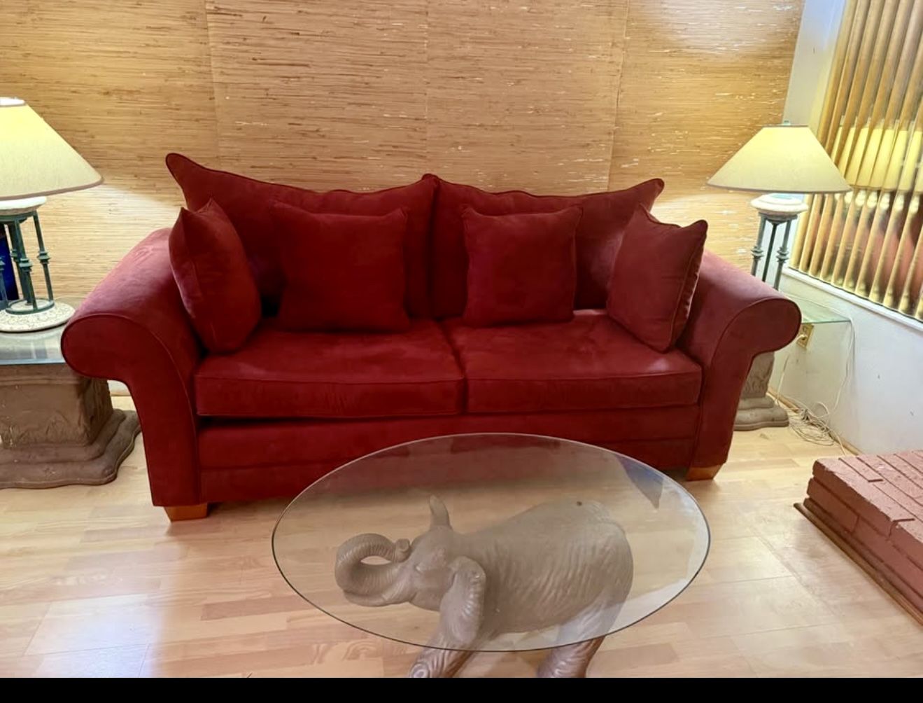 Gorgeous Maroon Living Room Sofa Love-Seat Chair & Ottoman Set 