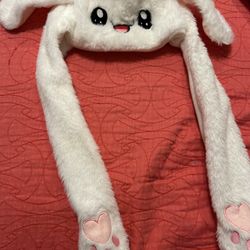 BUNNY WHITE WINTER HAT EARS FLIP WHEN SQUEEZED LITTLE GIRLS NICE! WINTER WEAR