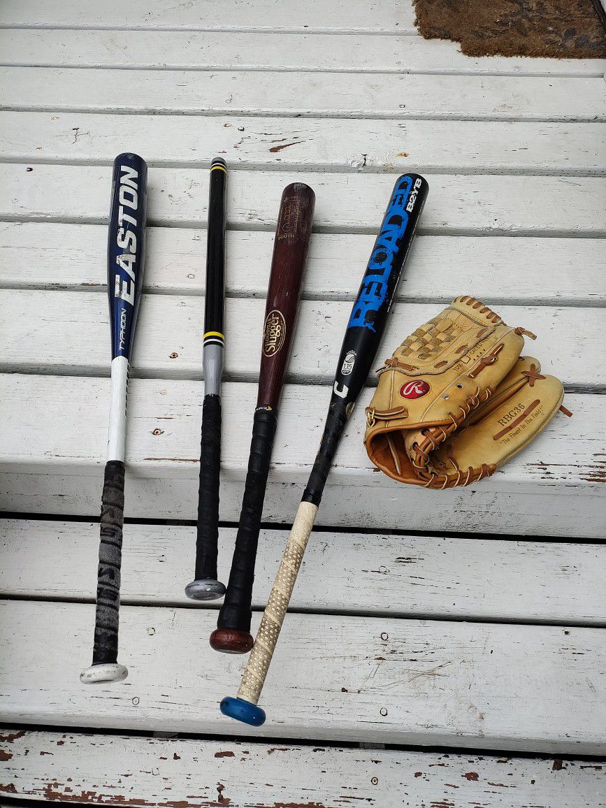 Baseball Bats And Pitchers Glove