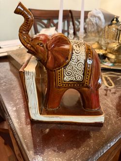Ceramic Elephant Bookend Office Decor