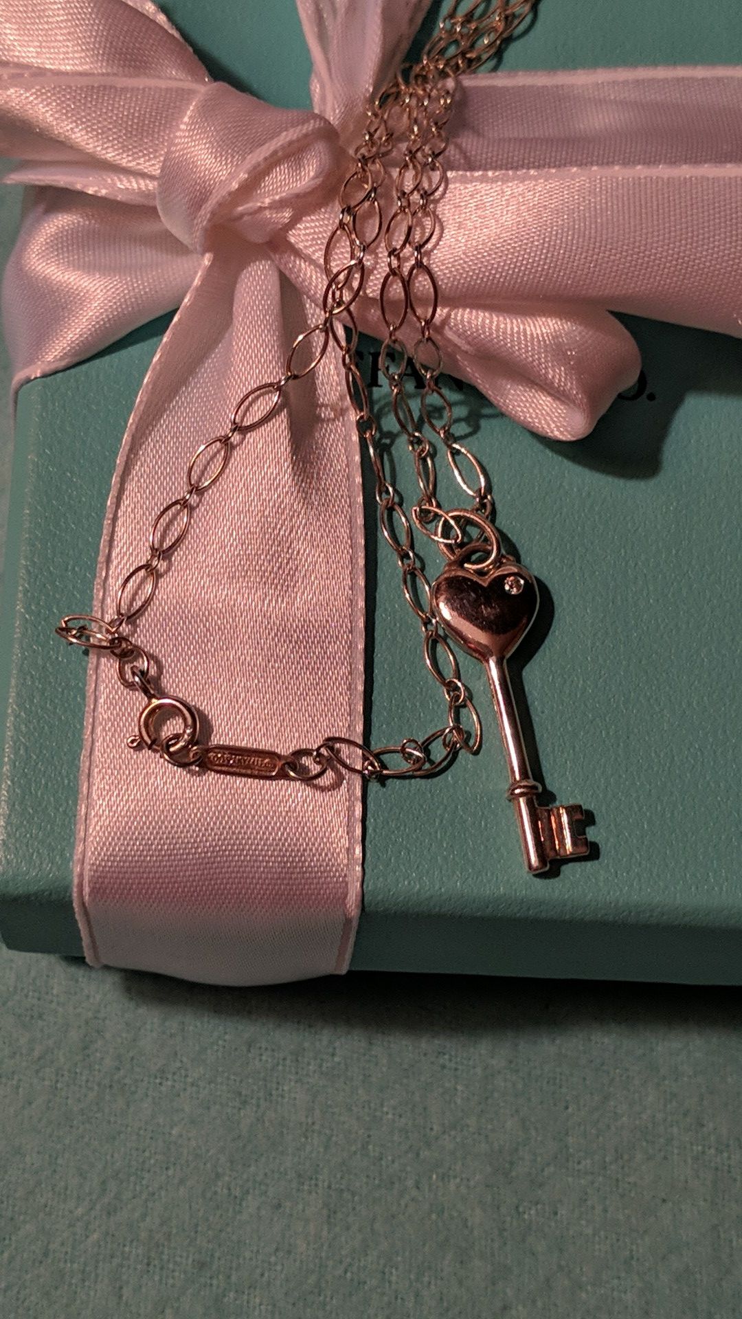 Heart Key Diamond Pendant Open Link Chain