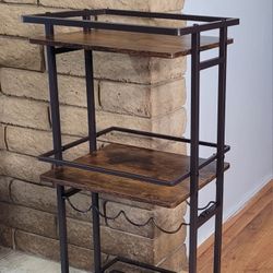  Rustic Mini Bar Cart with Wine Rack, 3 tier storage rack