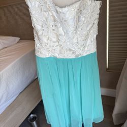 Lela Rose White and Turquoise Lace bridesmaids dress 