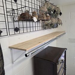 6 Foot Wide Shelf Board With 3 Brackets And Metal Pole, You Dis-assemble Yourself