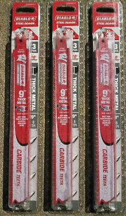 New Unopened Diablo 9" 8TPI Carbide Teeth Reciprocating Blades 3 Pack