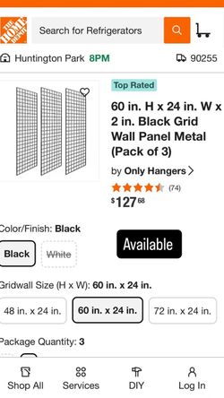 5 Durable metal grid wall panels in black. This pack of three panels is from Only Hangers. Each panel is 60 inches high by 24 inches wide with a 2-inc