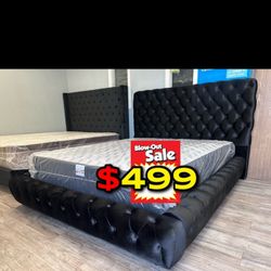 Queen Black Platform Bed With Ortho Mattress Included!!