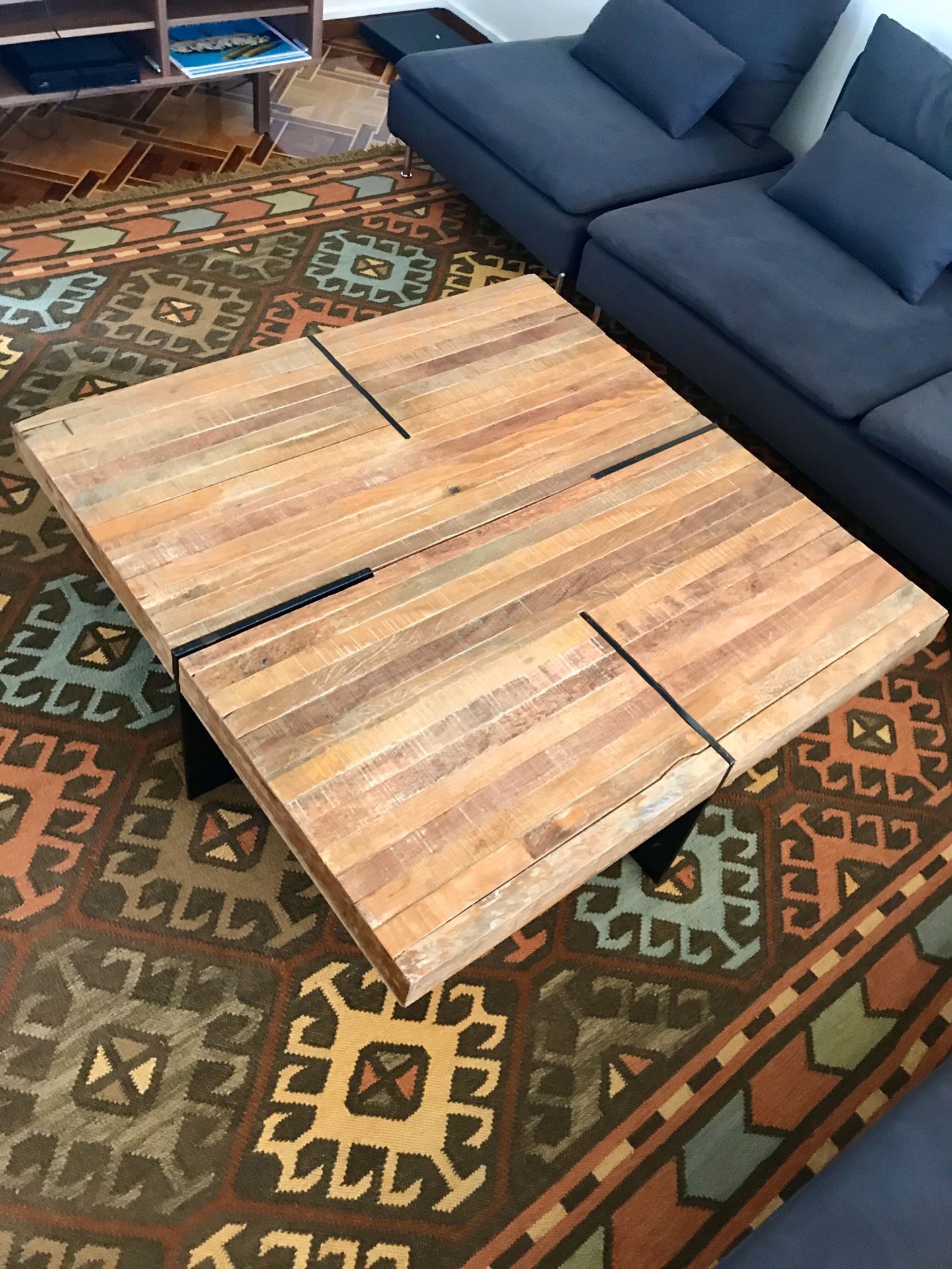 Reclaimed Wood and Metal Frame Coffee Table