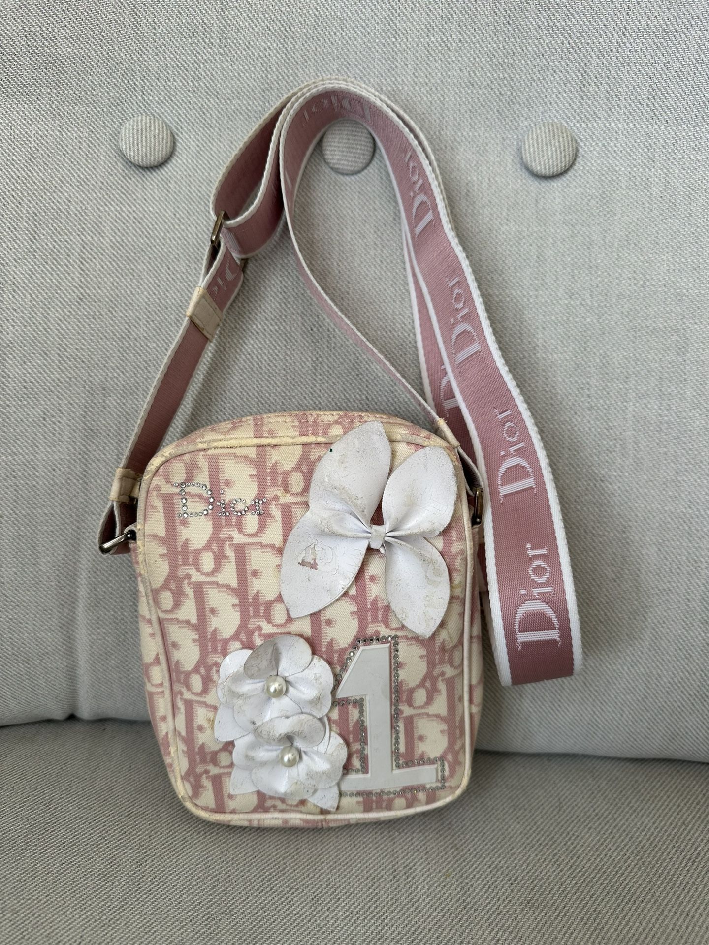 Dior Shoulder Bag Trotter Flower Canvas Pink