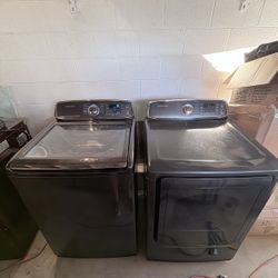 Samsung Washer Dryer Set Top Load activewash 5.2 Steam Electric Dryer Black Stainless Pair