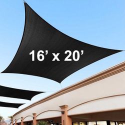 (NEW) $50 Rectangle 16x20’ XL Sun Shade Sail Outdoor Canopy Top Cover 185gsm 95% UV Block w/ Ropes