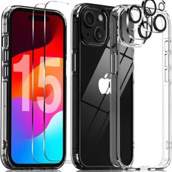 5 in 1 iPhone 15 Case with 2 Screen Protector + 2 Camera Lens Protector