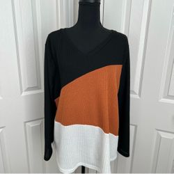 🦊 Autumn Pullover Long Sleeved Tri-Colored Blouse Size 2XL