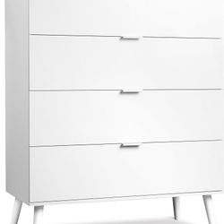 4 Drawer Dresser for Bedroom, Wooden White Tall Dresser, Modern Dressers with Sturdy Metal Handle, Small Chest of Drawers for Living Room, Hallway